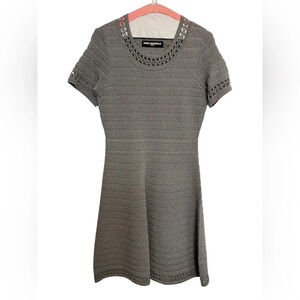 Karl Lagerfeld Gray Textured Knit Dress with Crochet Trim Size S